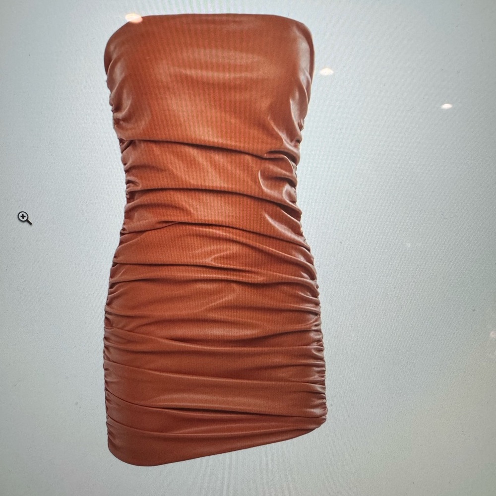 Alamour the Label Calvina Dress  size small! Amber/ Orange faux leather dress